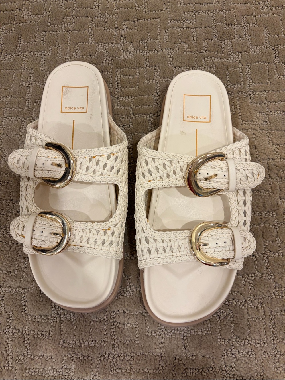 Dolce Vita Cream Braided Double Buckle Slide Sandals Size 7.5